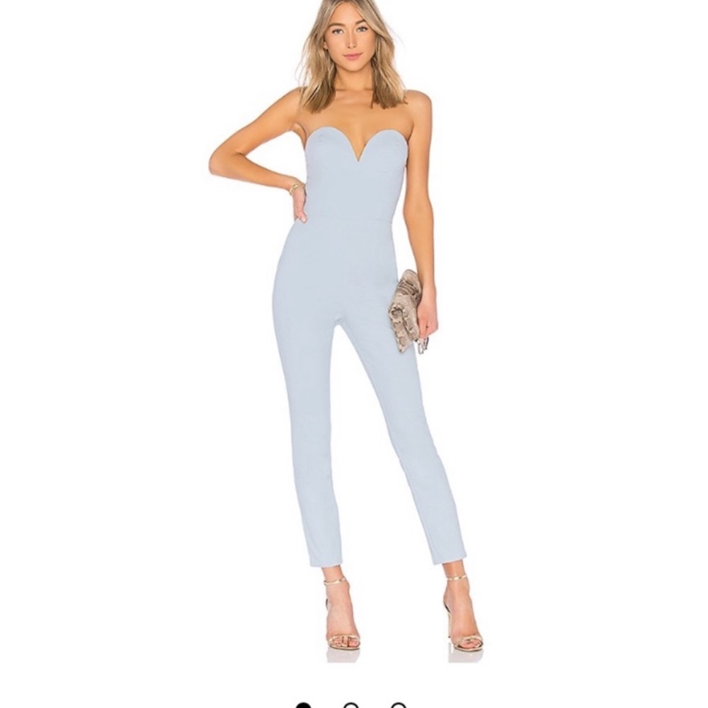 NEW BY THE WAY x REVOLVE Carina Strapless Baby Blue Bodycon Jumpsuit, Size Small